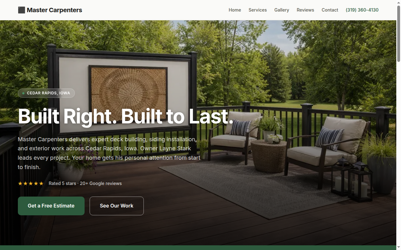 Master Carpenters website, built and hosted for $49 a month